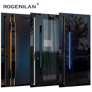 ROGENILAN Luxury Aluminum Armored Pivot Entrance Door Modern Security Front Entry Door with Glass for Villa House