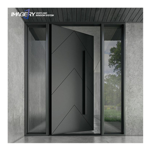 Large Modern Black Front Exterior Entry Hurricane Impact Glass Aluminium Pivot Door