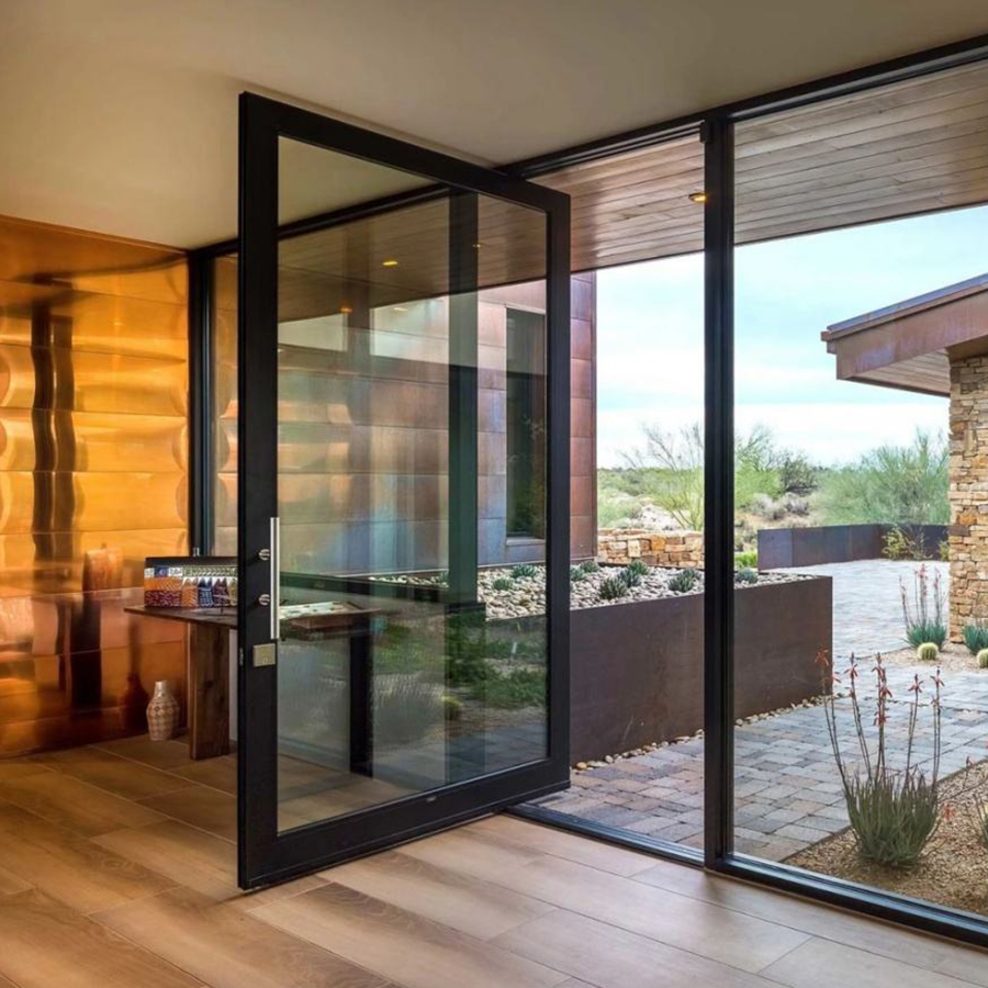 Double Glazed Glass Pivot Entry Door Aluminum Frame