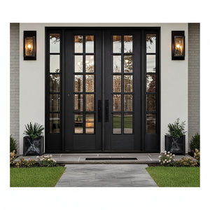 XIYATECH Custom Front Exterior Entrance Entry Main Wrought Iron Double Door With Double Glass Opening Window
