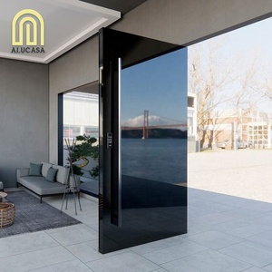 Alucasa Hurricane Custom Villa Big Luxury Black Entry Modern Stainless Steel Front Entrance Pivot Door