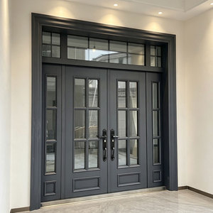 Luxury Villa Double Door Steel Zinc Alloy Tempered Glass Door Exterior Anti-theft