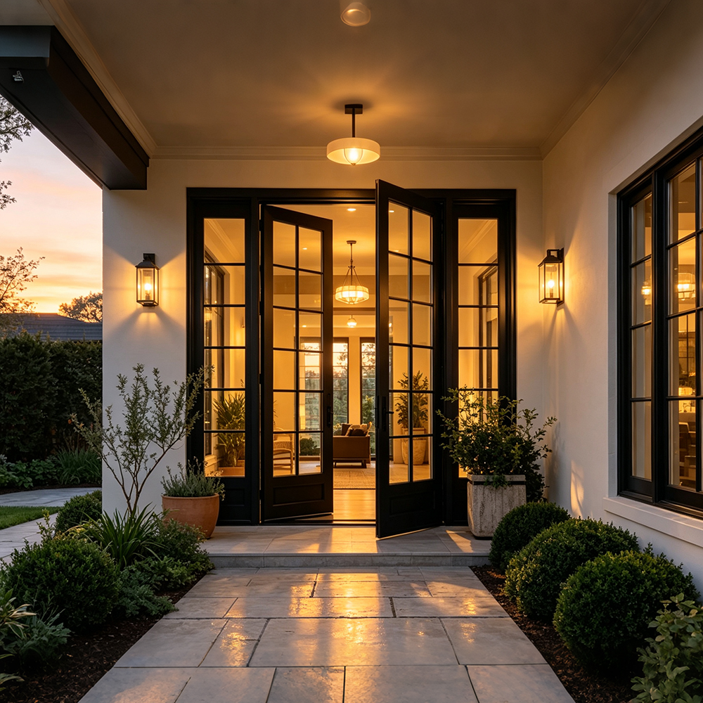 Narrow Frame Glass Entry Door Private Residence Renovation Project