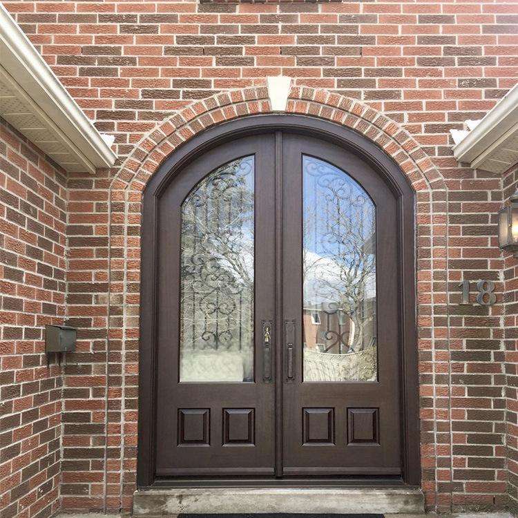 Luxury Wood & Frosted Glass Mahogany Double Entry Door by DERKI