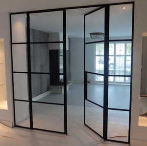 HOTIAN French Black Balcony Patio Door Wrought Iron Swing Door