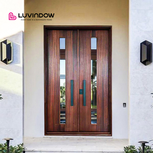 Luvindow Custom USA Villa Modern Design Exterior Solid Wood Main Entry French Door Pivot Aluminum