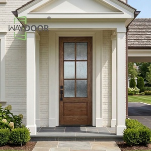 Fully Customized Soundproof Single Front Solid Wood Door With 6 Glass Panels For Houses Room Mahogany Oak Wooden Exterior Door