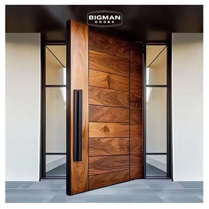 American Black Walnut Residential Modern Design Solid Wood Front Entry Door Villa Main Entrance Door with Double Sidelite