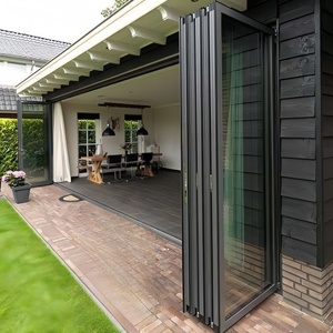 Customized Energy Efficient High Security Simple Style Aluminum Double Tempered Glass Folding Doors For Home Gate Hurricaneproof