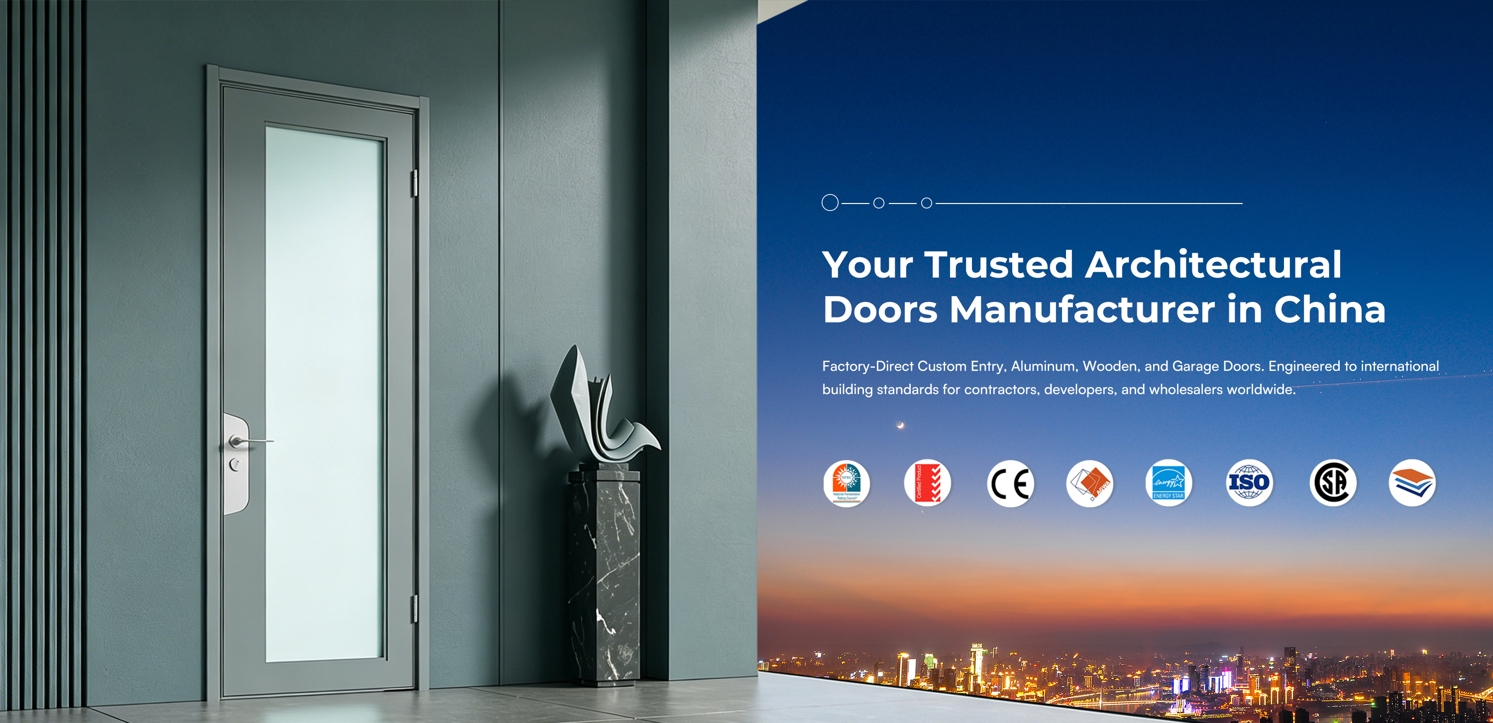 Luxury residence entrance with custom pivot entry door
