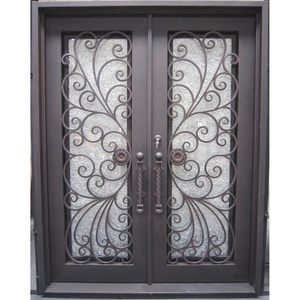 DDP Luxury Double Entry Wrought Iron Doors New Design with Ornamental Ironwork