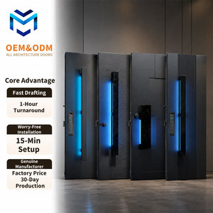 American Soundproof Front Entry Main Exterior Interior Doors Cast Aluminum Security Entrance Steel Pivot Doors With Blue Light