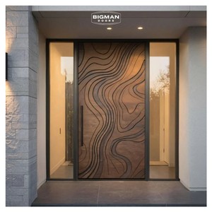 American Residential Modern Main Entrance Design 3D Exquisite Carving Texture Solid Wood Waterproof Front Entry Door