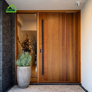 Modern Fancy Composite Pivot Door Design Exterior Fluted Wood Security Finished Sound Insulation Main Pivot Door